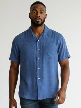 Batek‎ Bay Blue Tone On Tone Shirt Men's XL  Short Sleeve Hawaiian Button Front